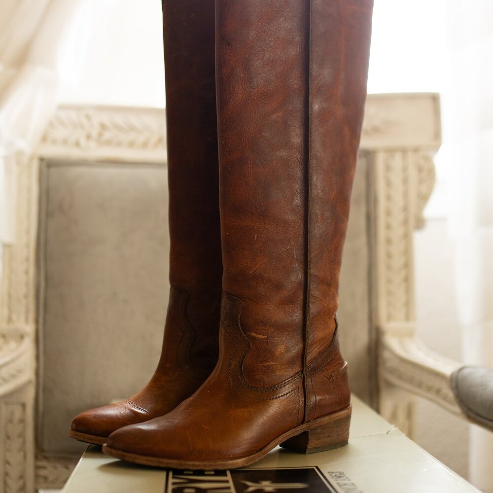 Ray Seam Tall Frye Pull On Riding Boots Cognac Sz 6.5 Gorgeous!! NEW